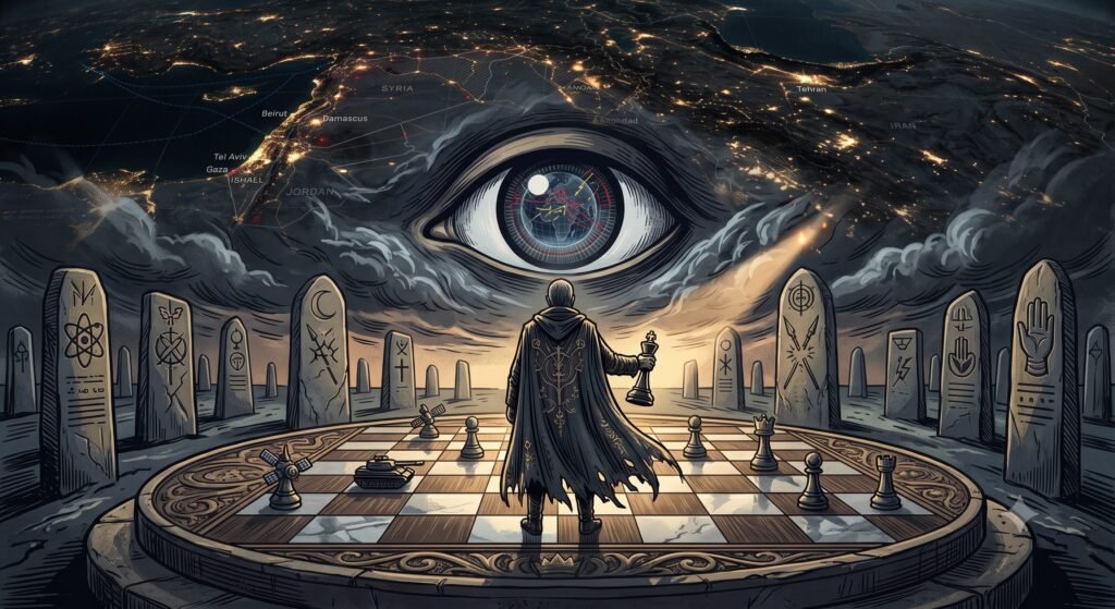 Reflective symbolic image of leadership, power, and moral consequence in wartime.