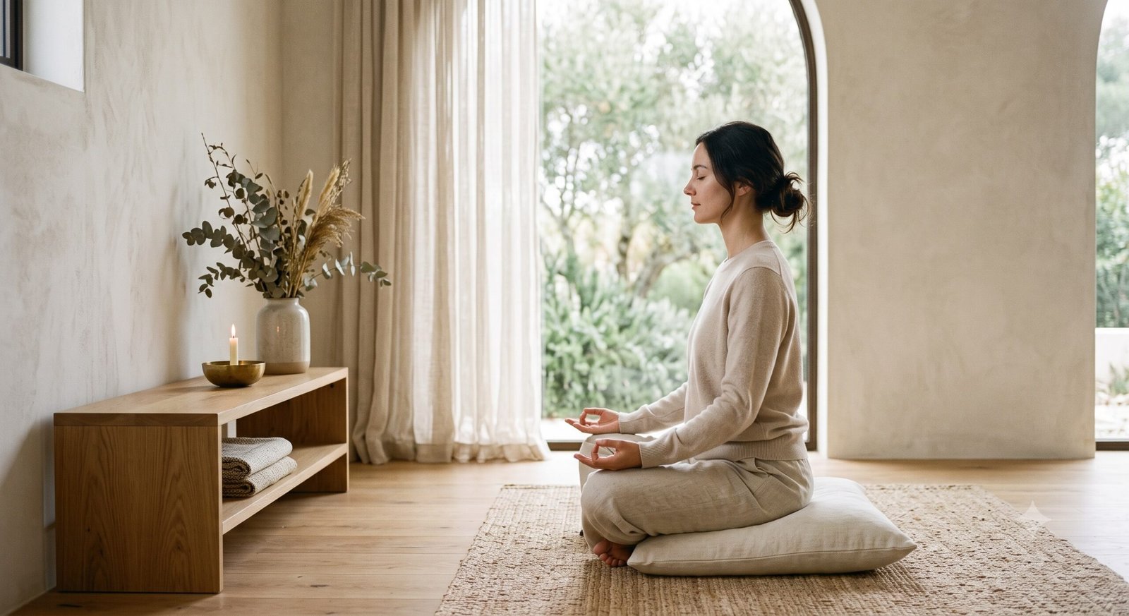 calm-professional-subtle-breathing-meditation Calm professional practicing subtle breathing meditation in a quiet minimalist setting